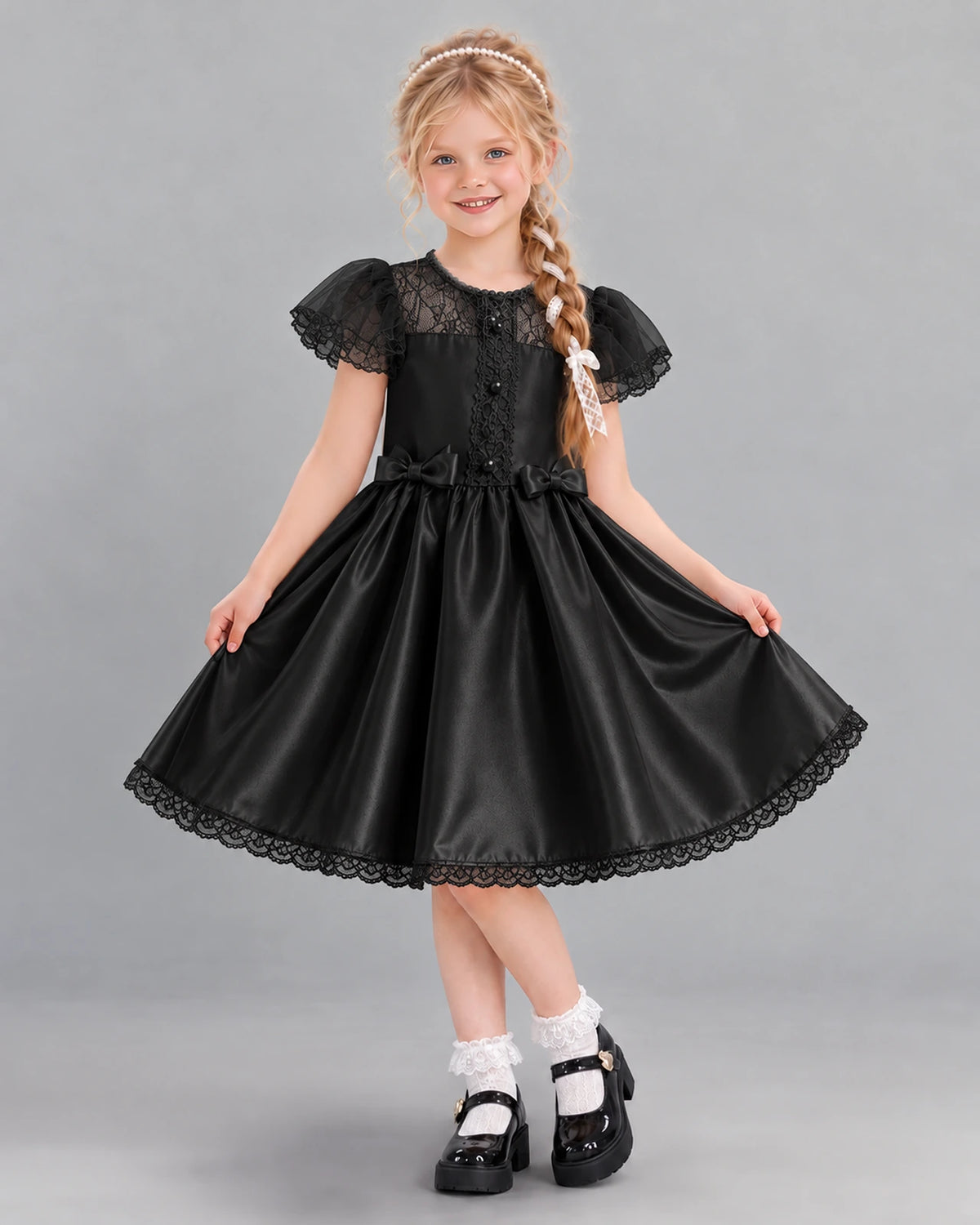 Black A-line Girls Formal Dress Front