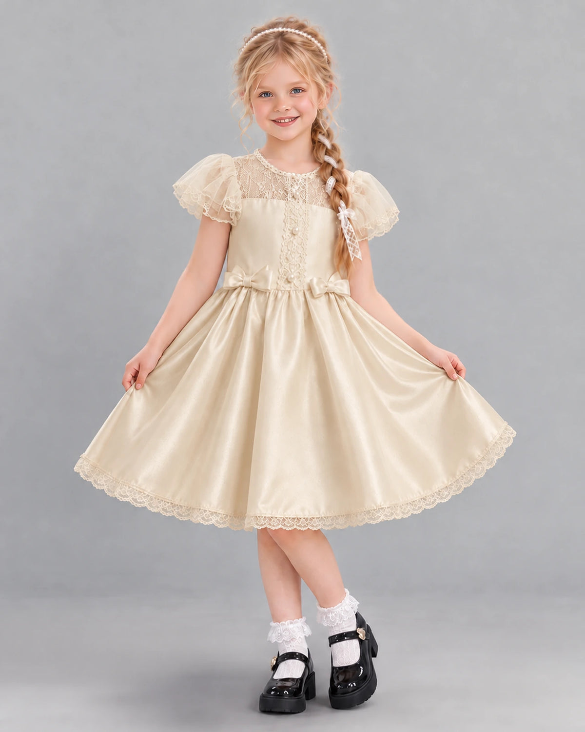 Champagne A-line Girls Formal Dress Front