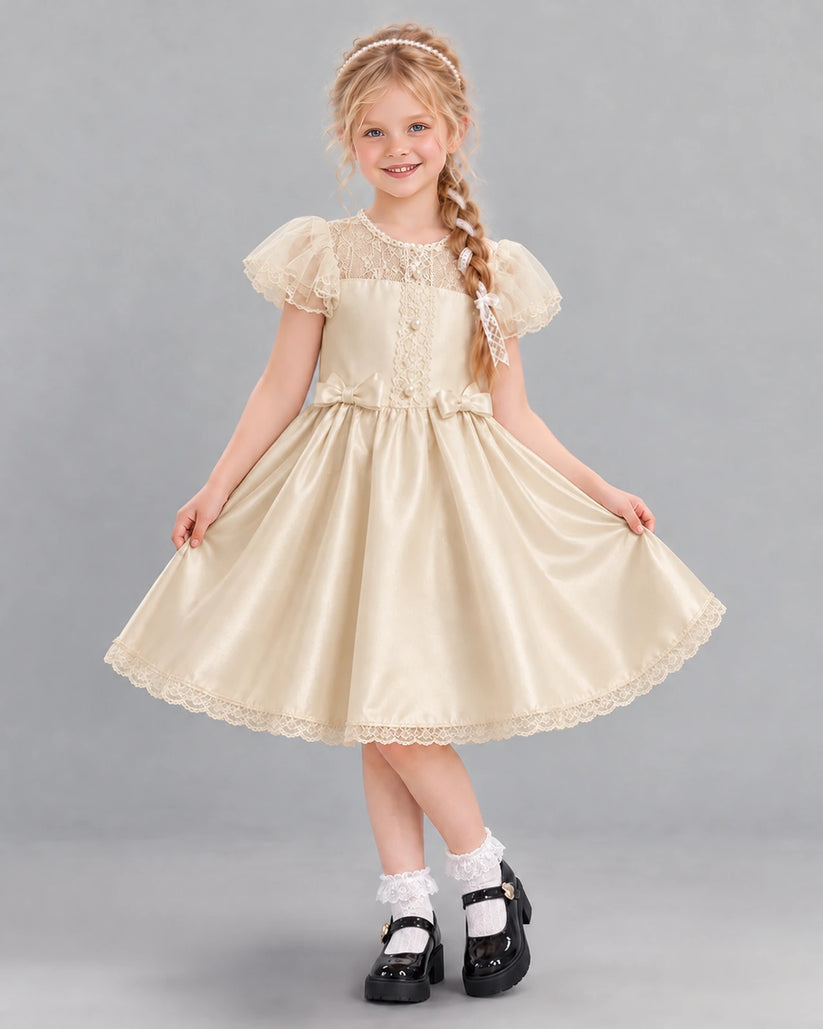 Champagne A-line Girls Formal Dress Front