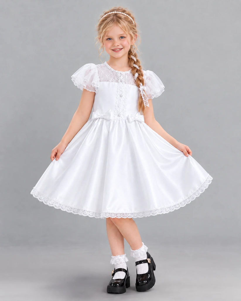 White A-line Girls Formal Dress Front