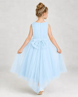 Babyblue Tulle A-line Girls Formal Dress Back View