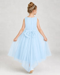 Babyblue Tulle A-line Girls Formal Dress Back View