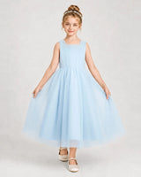 Babyblue Tulle A-line Girls Formal Dress Front View