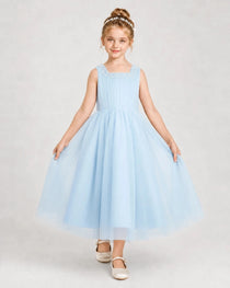 Babyblue Tulle A-line Girls Formal Dress Front View