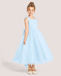 Babyblue Tulle A-line Girls Formal Dress Side View