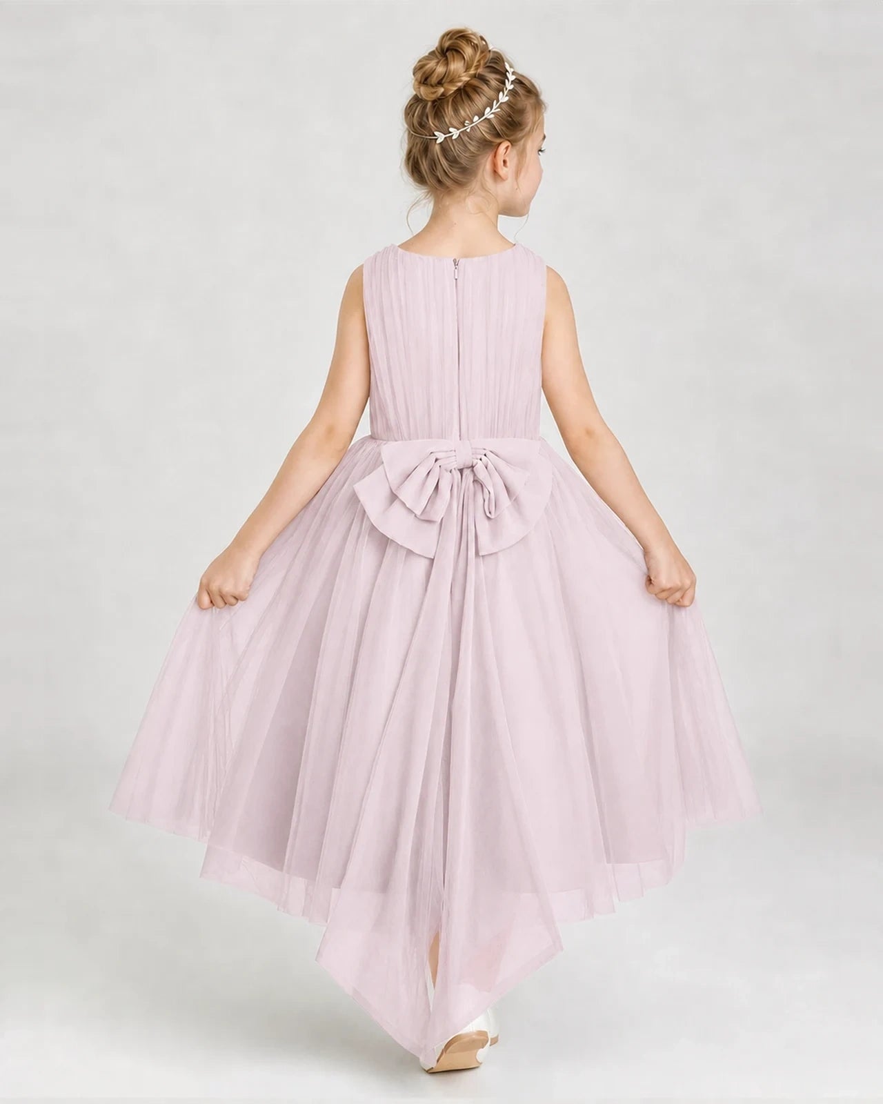 Blushpink Tulle A-line Girls Formal Dress Back View
