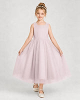 Blushpink Tulle A-line Girls Formal Dress Front View