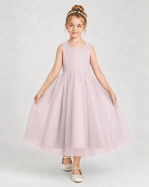 Blushpink Tulle A-line Girls Formal Dress Front View