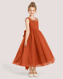 Burntorange Tulle A-line Girls Formal Dress Side View