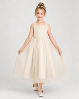 Champagne Tulle A-line Girls Formal Dress Front View