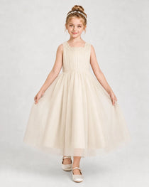Champagne Tulle A-line Girls Formal Dress Front View