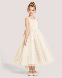 Champagne Tulle A-line Girls Formal Dress Side View