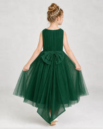 Darkgreen Tulle A-line Girls Formal Dress Back View
