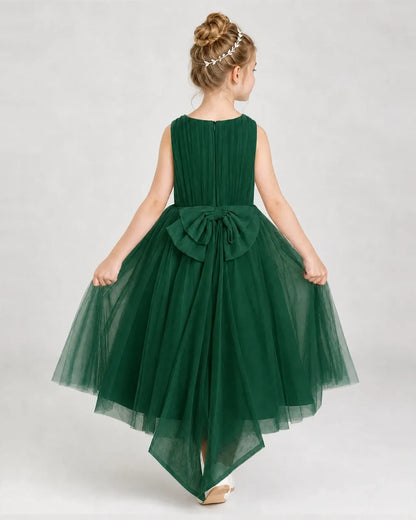 Darkgreen Tulle A-line Girls Formal Dress Back View