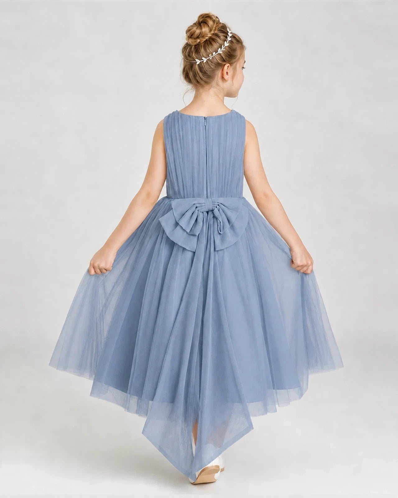 Dideyttawl Tulle Girl Formal Dress with Beaded Neckline & Bow Imagen secundaria del producto