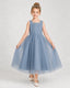 Dustyblue Tulle A-line Girls Formal Dress Front View