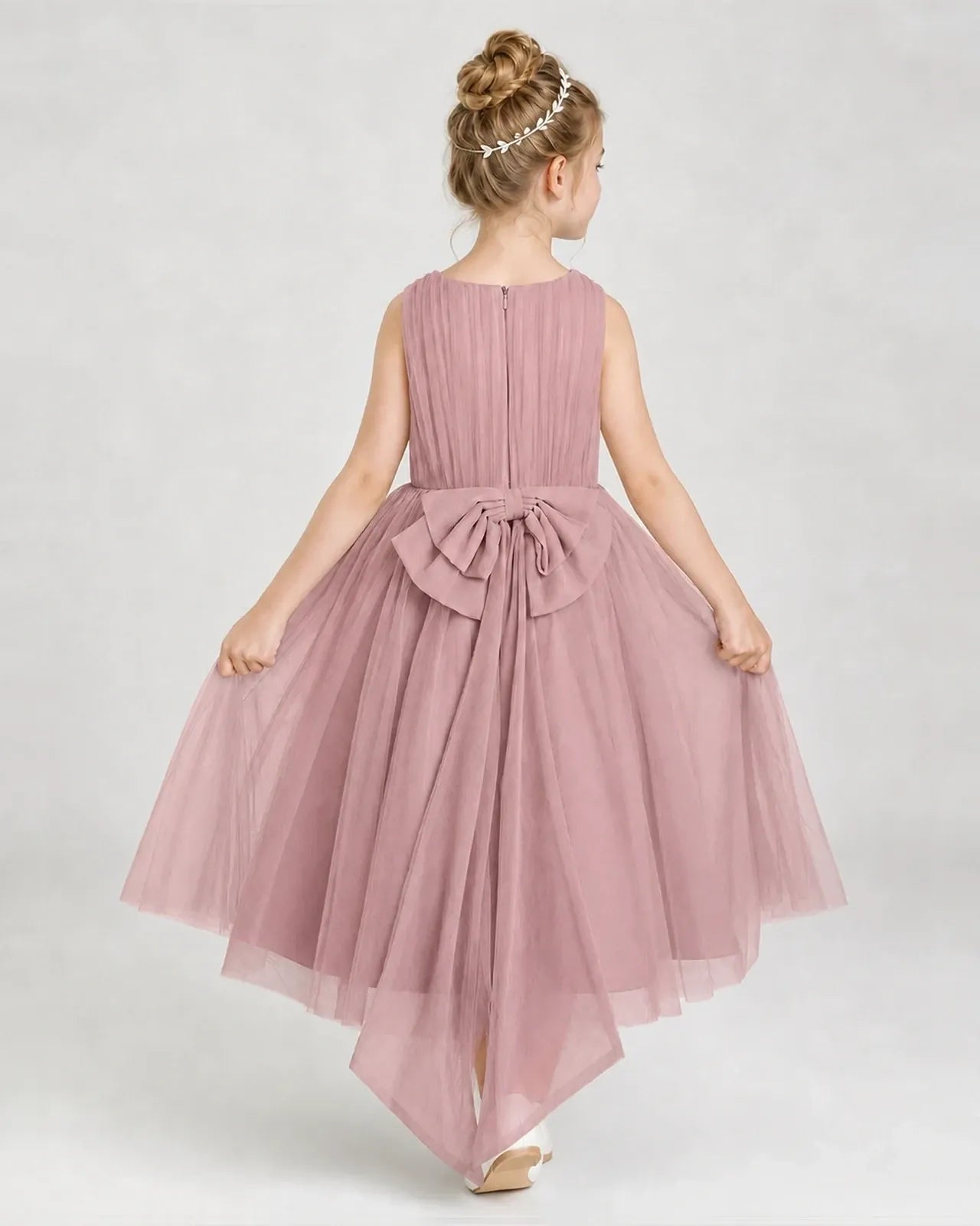Dustyrose Tulle A-line Girls Formal Dress Back View