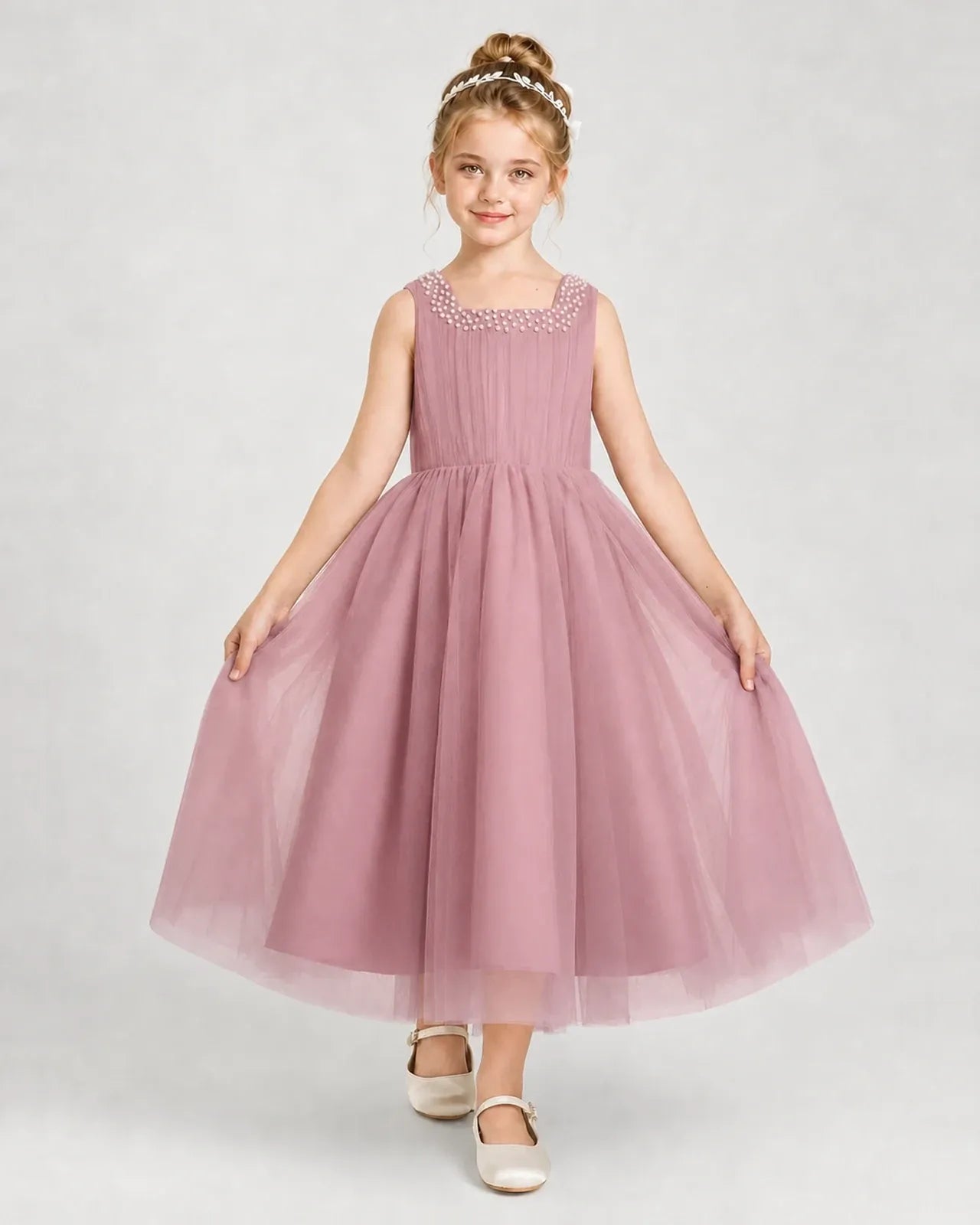 Dustyrose Tulle A-line Girls Formal Dress Front View