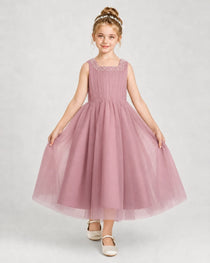 Dustyrose Tulle A-line Girls Formal Dress Front View