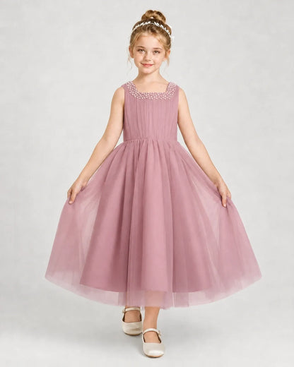 Dustyrose Tulle A-line Girls Formal Dress Front View