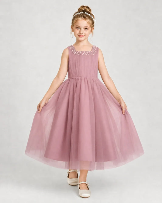 Dustyrose Tulle A-line Girls Formal Dress Front View