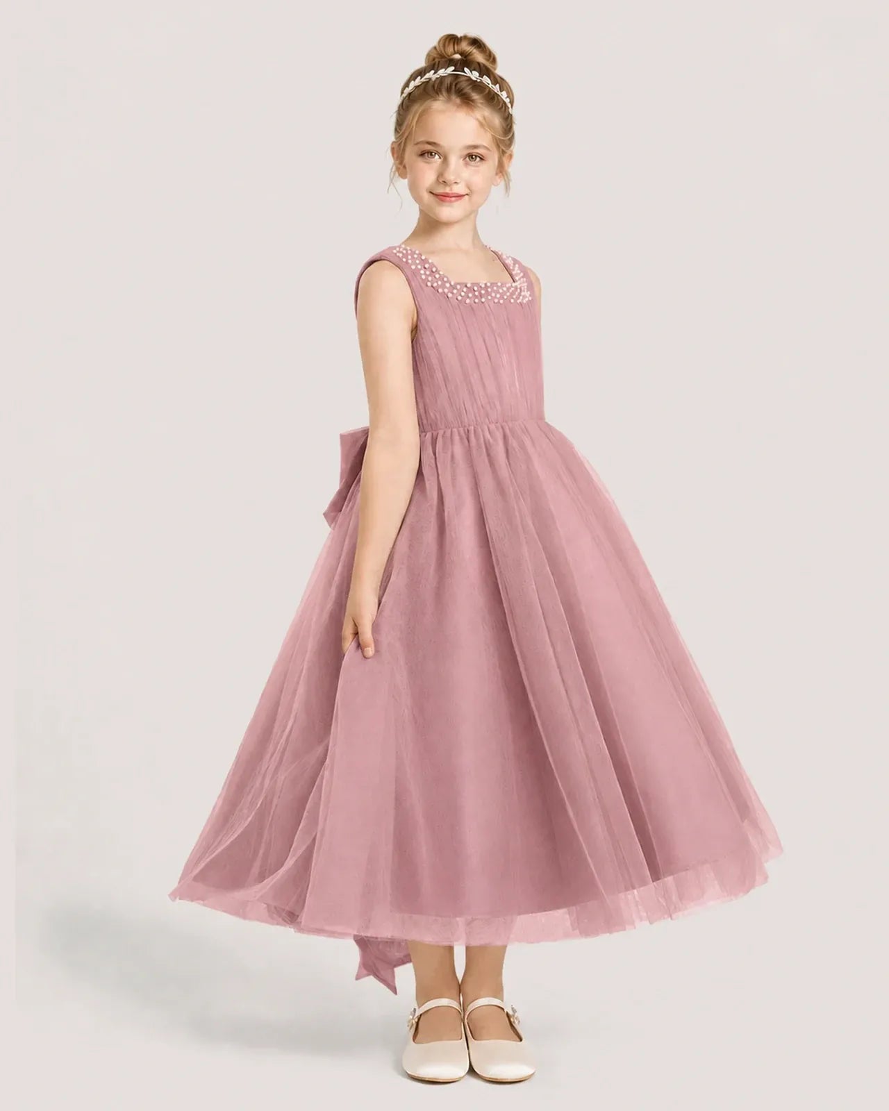 Dustyrose Tulle A-line Girls Formal Dress Side View