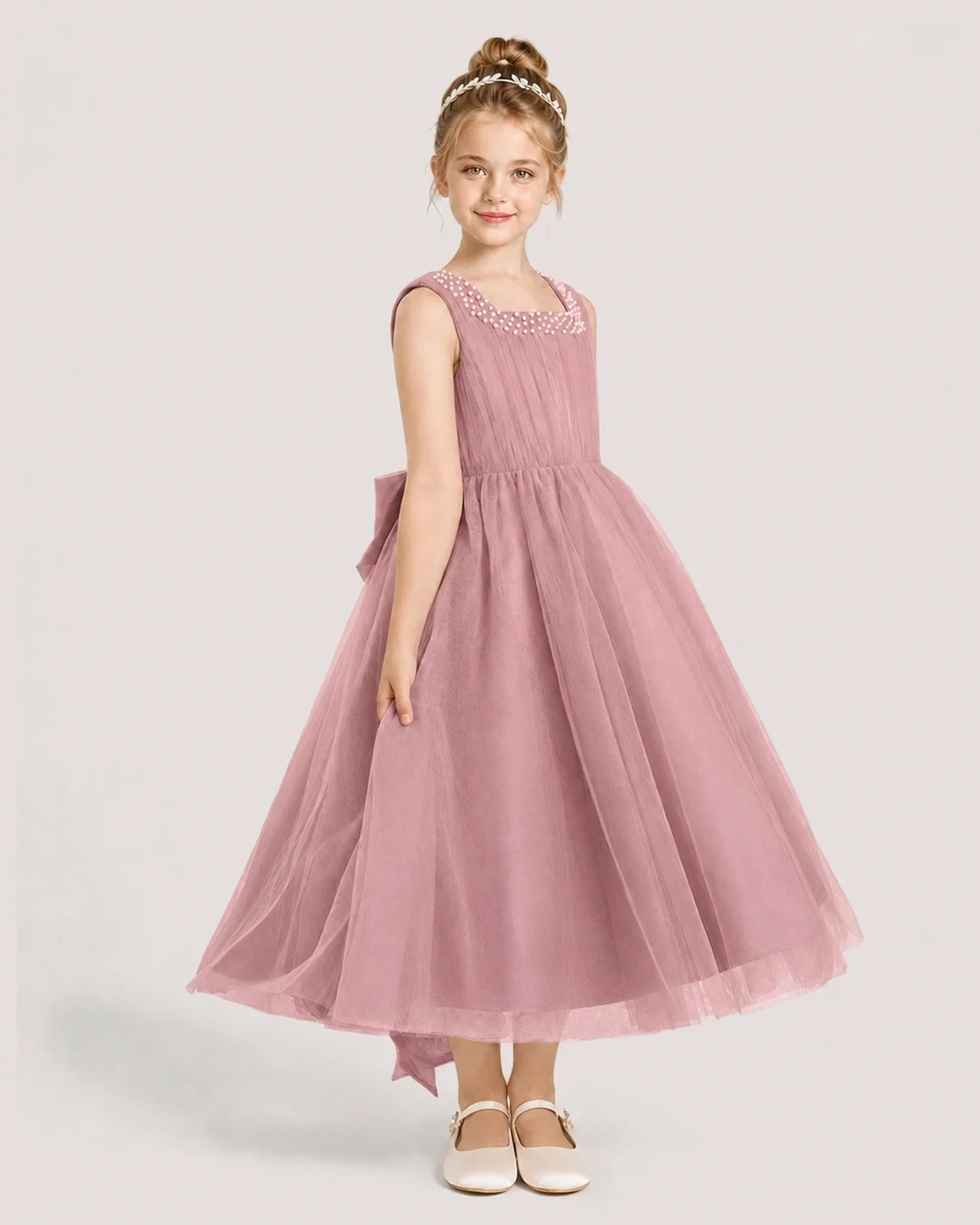 Dustyrose Tulle A-line Girls Formal Dress Side View