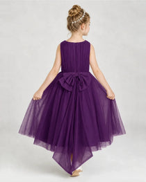 Grape Tulle A-line Girls Formal Dress Back View