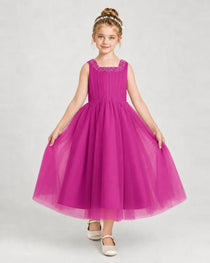 Hotpink Tulle A-line Girls Formal Dress Front View