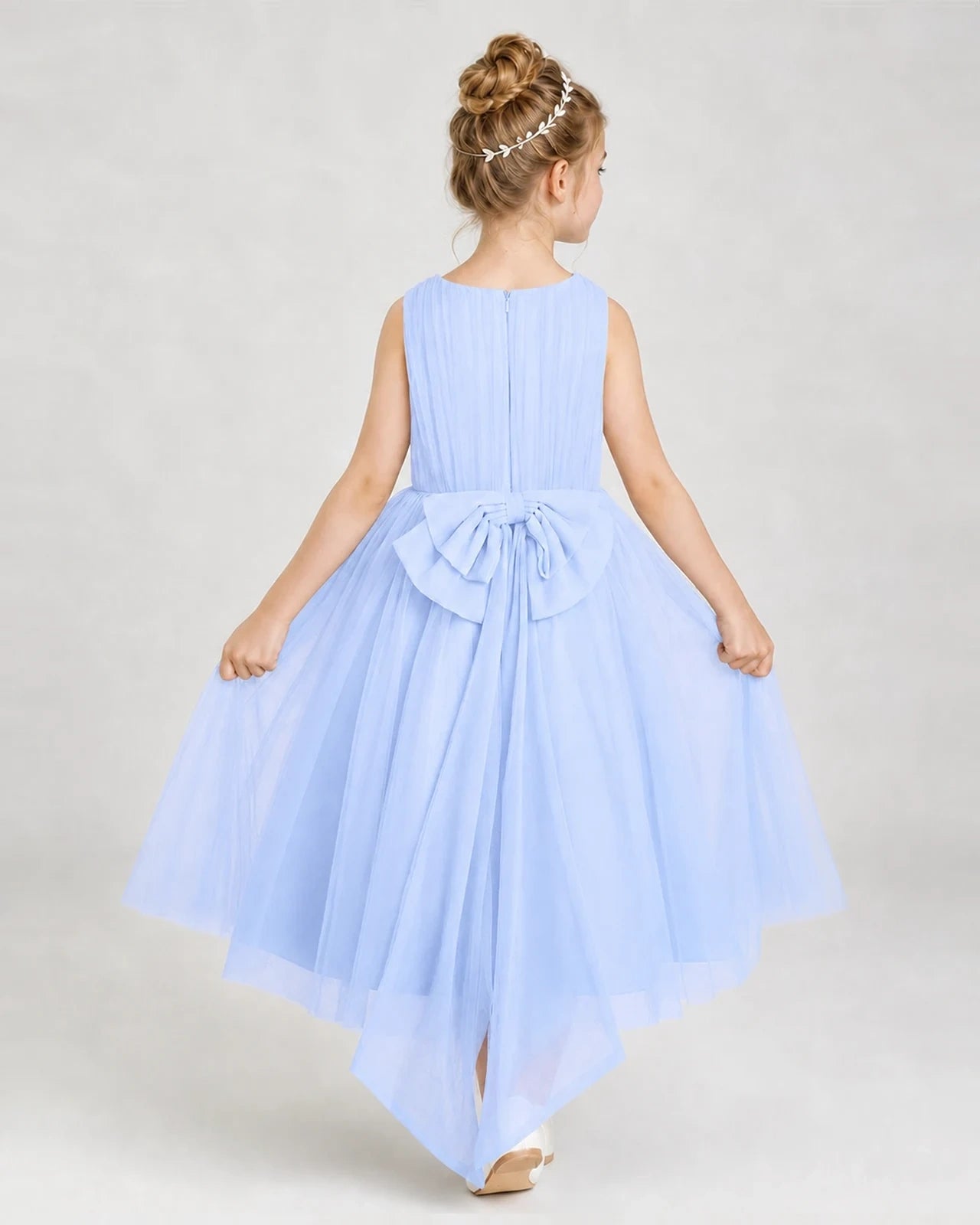 Lavender Tulle A-line Girls Formal Dress Back View