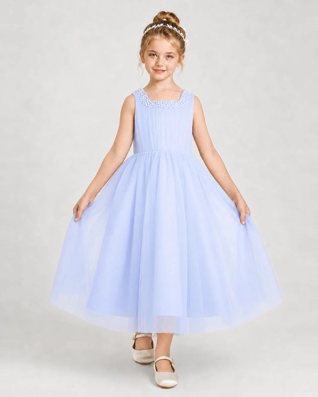 Lavender Tulle A-line Girls Formal Dress Front View
