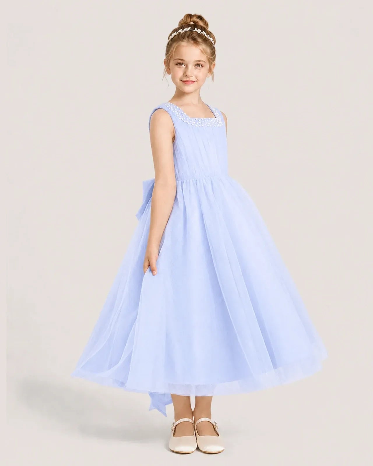 Lavender Tulle A-line Girls Formal Dress Side View