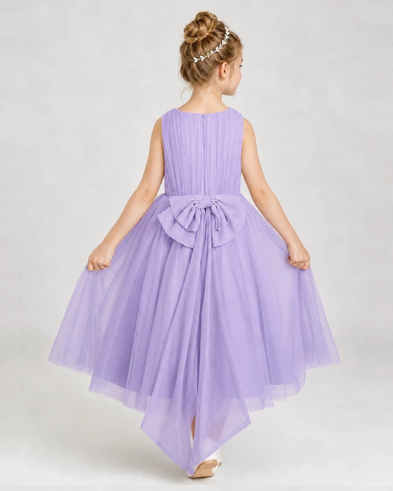 Lilac Tulle A-line Girls Formal Dress Back View