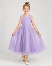 Lilac Tulle A-line Girls Formal Dress Front View