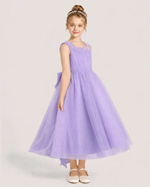 Lilac Tulle A-line Girls Formal Dress Side View
