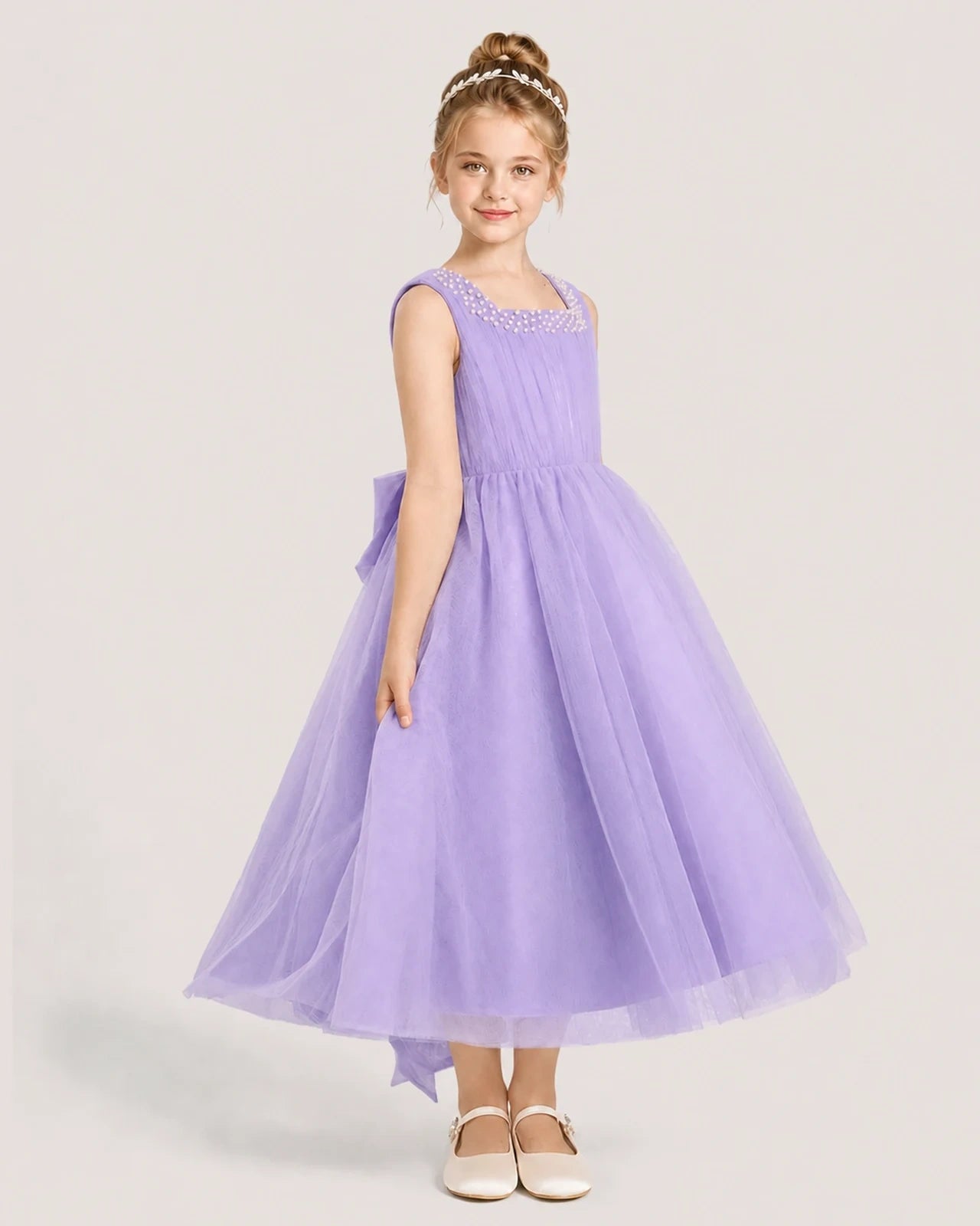 Lilac Tulle A-line Girls Formal Dress Side View