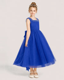 Royalblue Tulle A-line Girls Formal Dress Side View