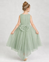 Sagegreen Tulle A-line Girls Formal Dress Back View