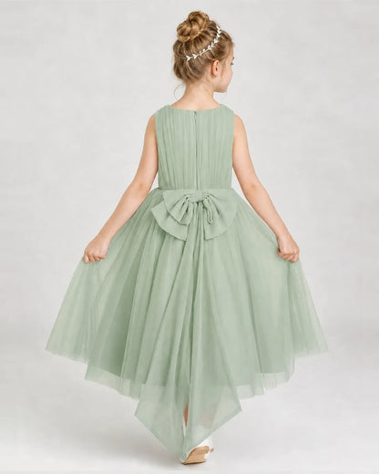Sagegreen Tulle A-line Girls Formal Dress Back View