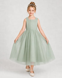 Sagegreen Tulle A-line Girls Formal Dress Front View