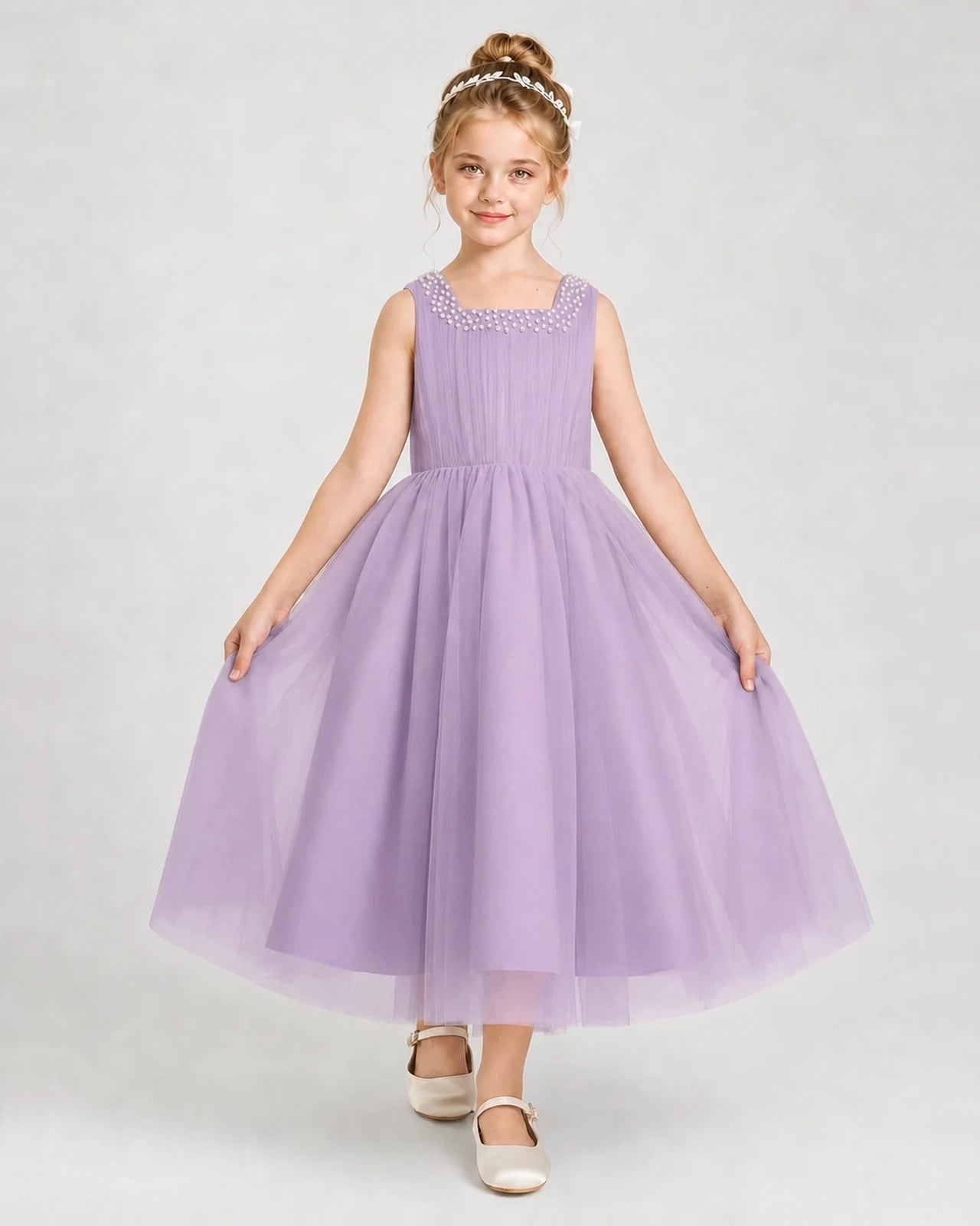 Wisteria Tulle A-line Girls Formal Dress Front View