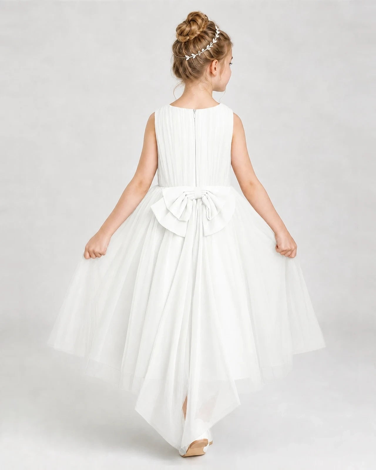 ivory Tulle A-line Girls Formal Dress Back View