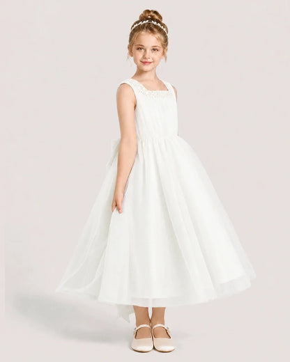 ivory Tulle A-line Girls Formal Dress Side View