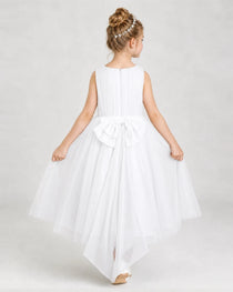 white Tulle A-line Girls Formal Dress Back View