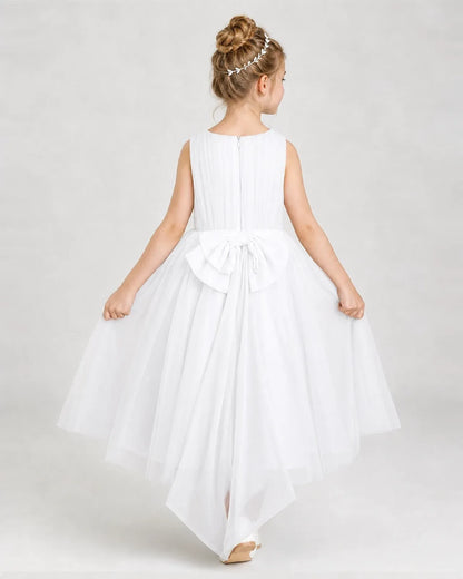 white Tulle A-line Girls Formal Dress Back View