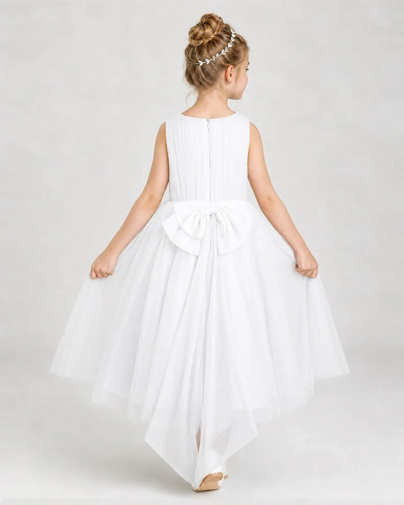white Tulle A-line Girls Formal Dress Back View