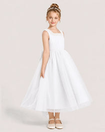 white Tulle A-line Girls Formal Dress Side View