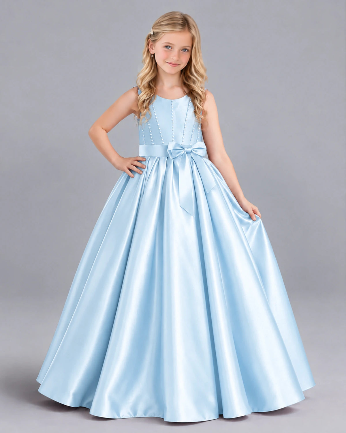 Baby Blue Ball Gown Girls Formal Dress Front