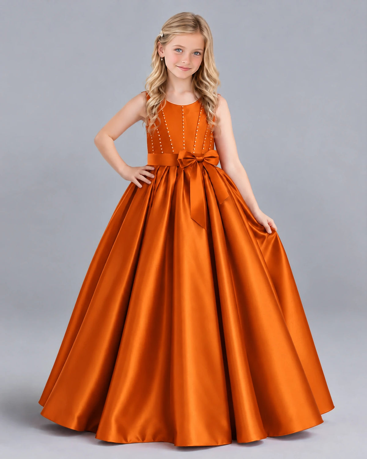 Burnt Orange Ball Gown Girls Formal Dress Front