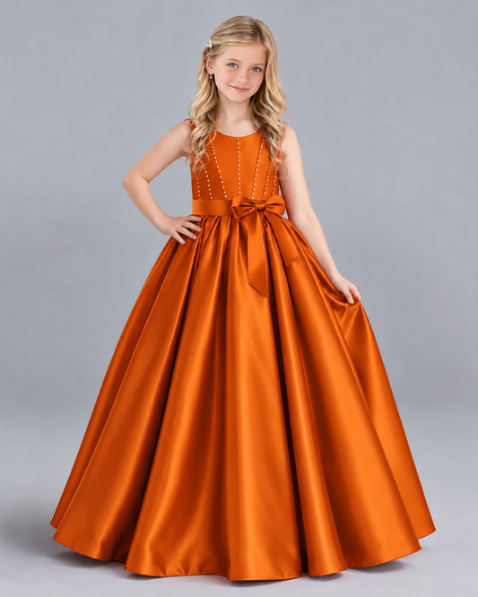 Burnt Orange Ball Gown Girls Formal Dress Front